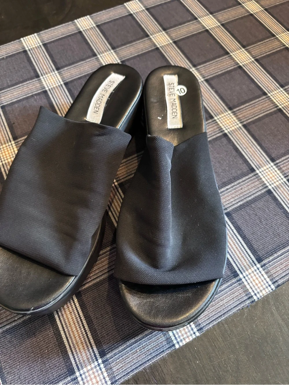 Vintage Steve Madden Black Fabric Slide Mules
